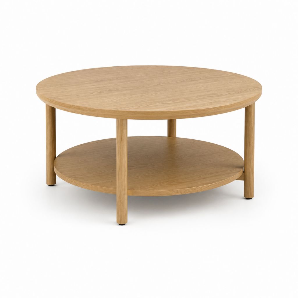Table basse ronde en MDF plaqué chêne et bois massif avec plateau, chêne naturel, Ø 90 × H 45 cm