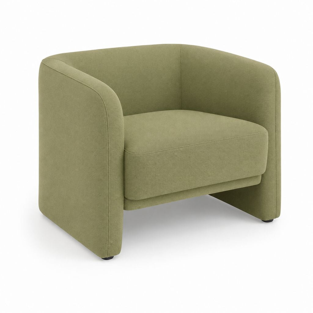 Fauteuil rembourré en polyester vert olive avec dossier incurvé, 78 × 75 × 72 cm