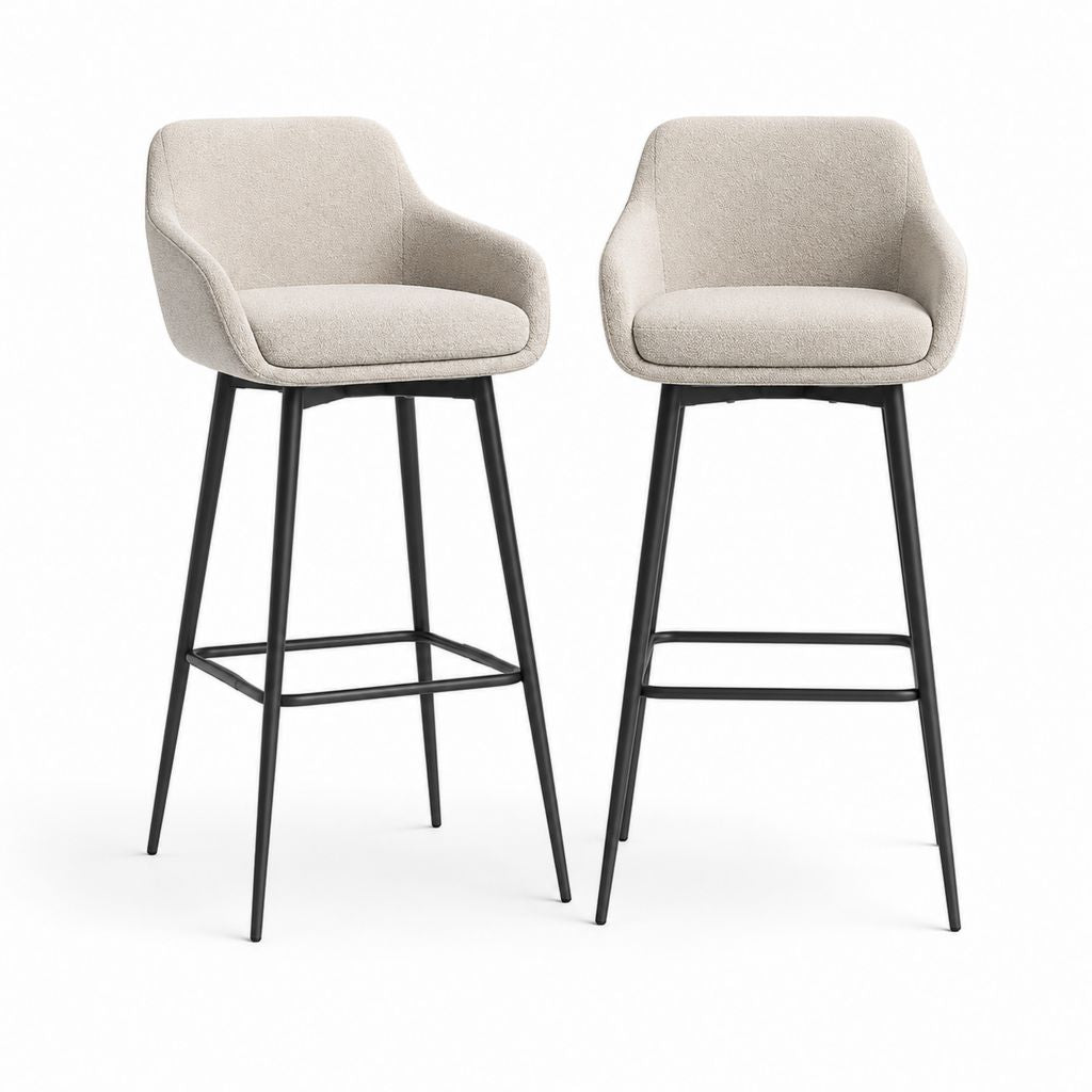 Ensemble de 2 tabourets en tissu et métal beige et noir, 54 × 55 × 96 cm