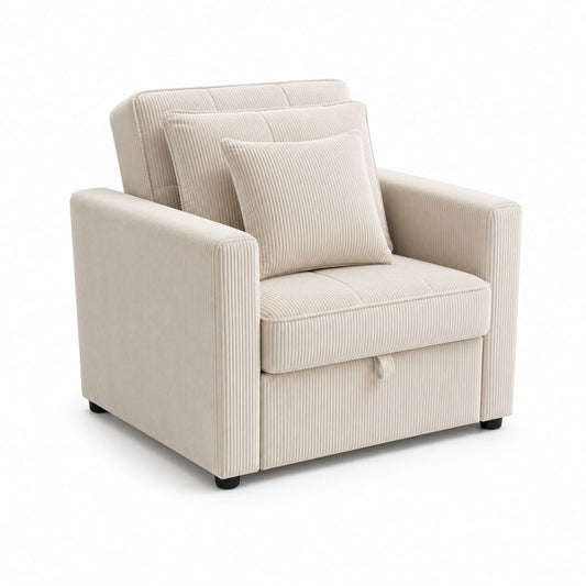 Fauteuil lit convertible en velours côtelé beige, 92 × 90 × 85 cm