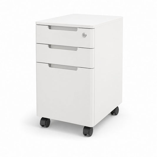 Tiroir de bureau en acier avec 3 tiroirs, serrure et roues, blanc et noir, 39 × 50 × 60 cm