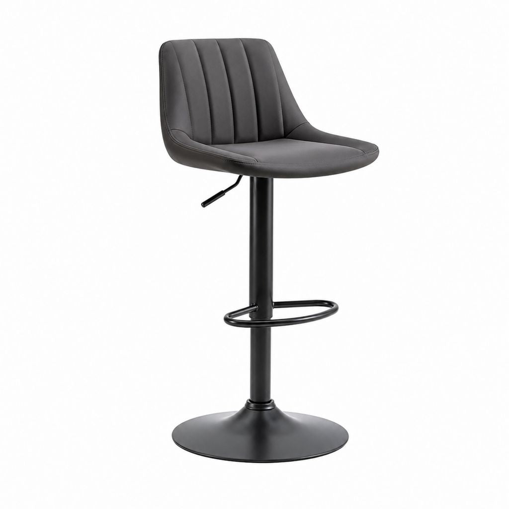 Tabouret de bar pivotant réglable en hauteur avec revêtement en PU gris foncé et base en acier noir, 46 × 49 × 85-106 cm