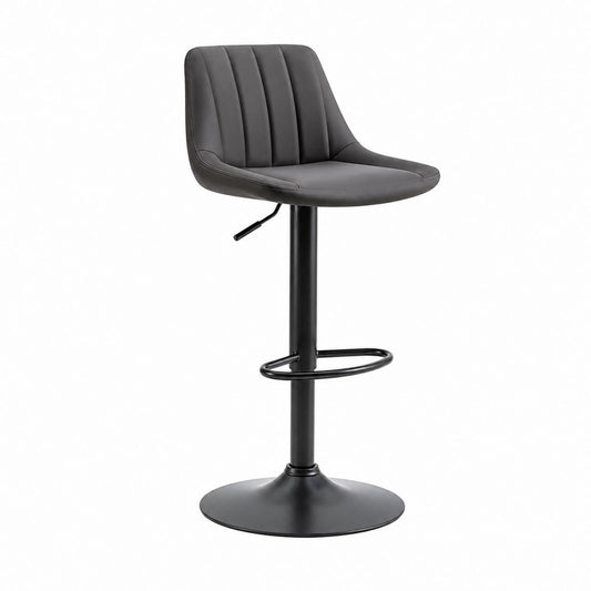 Tabouret de bar pivotant réglable en hauteur avec revêtement en PU gris foncé et base en acier noir, 46 × 49 × 85-106 cm