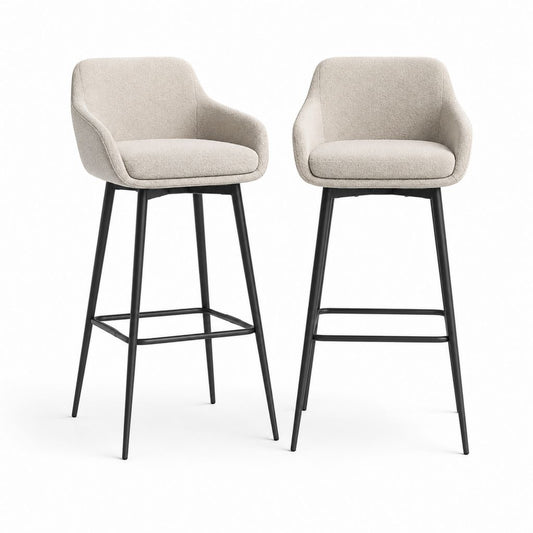 Ensemble de 2 tabourets en tissu et métal beige et noir, 54 × 55 × 96 cm
