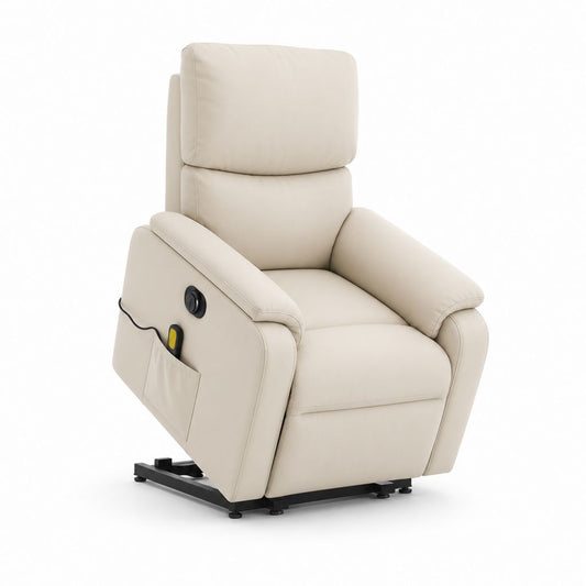 Fauteuil de relaxation électrique en cuir synthétique beige, 75 × 90 × 105 cm