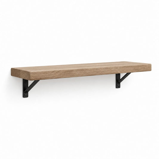 Étagère murale rectangulaire en MDF effet chêne naturel avec 2 étriers en acier noir, 80 × 20 × 20 cm