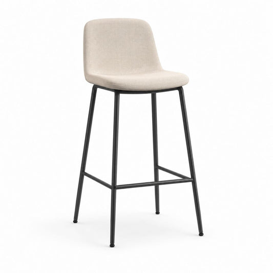 Tabouret de bar rembourré en tissu beige avec structure en acier noir, 48 × 52 × 101 cm