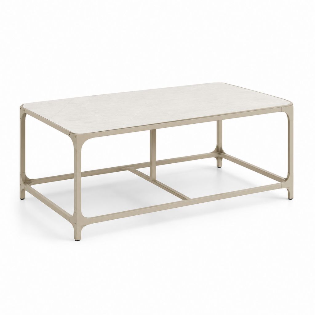 Table basse rectangulaire en MDF et acier beige et ivoire, 110 × 60 × 45 cm