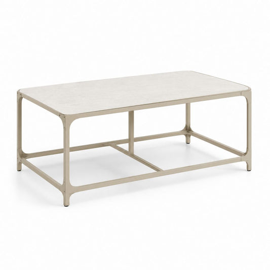 Table basse rectangulaire en MDF et acier beige et ivoire, 110 × 60 × 45 cm