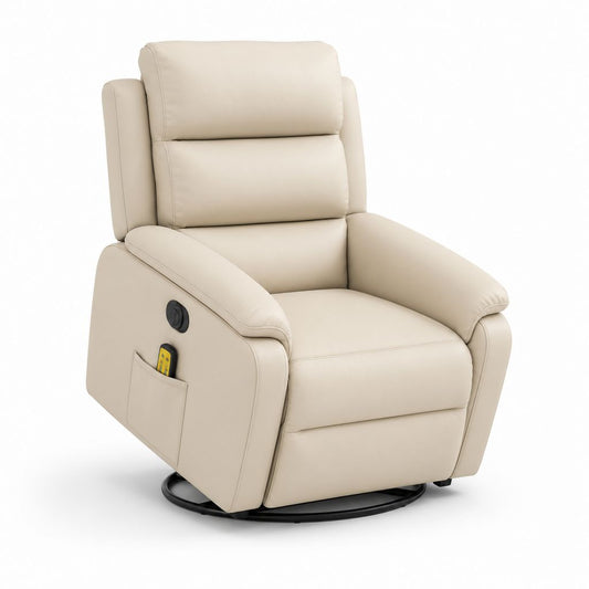 Fauteuil de relaxation électrique pivotant en cuir synthétique beige, 90 × 95 × 105 cm